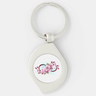 Infinity with Sakura Blossom Flowers Key Ring