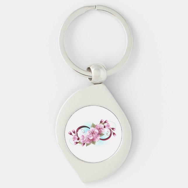 Infinity with Sakura Blossom Flowers Key Ring (Front)