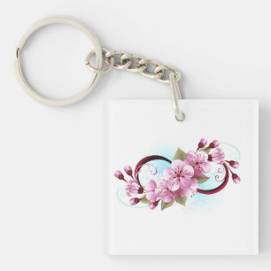 Infinity with Sakura Blossom Flowers Key Ring