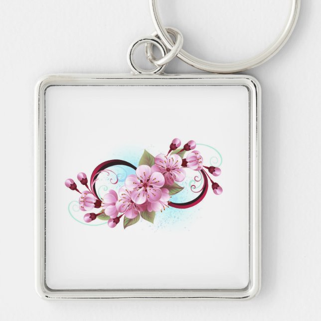 Infinity with Sakura Blossom Flowers Key Ring (Front)