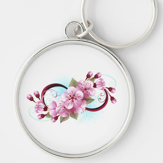 Infinity with Sakura Blossom Flowers Key Ring (Front)