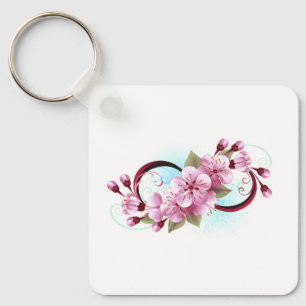 Infinity with Sakura Blossom Flowers Key Ring