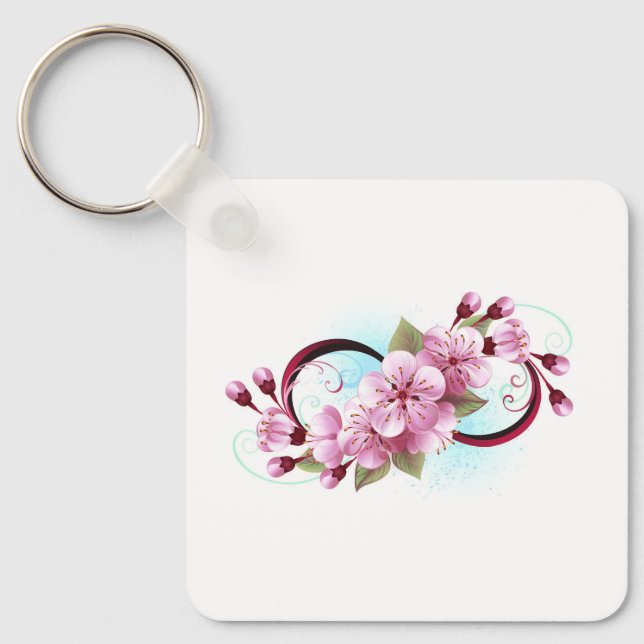 Infinity with Sakura Blossom Flowers Key Ring (Front)