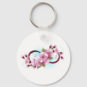Infinity with Sakura Blossom Flowers Key Ring
