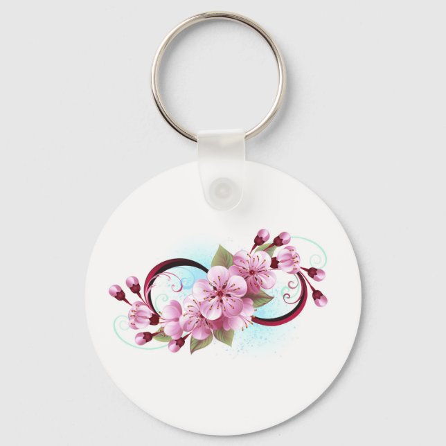 Infinity with Sakura Blossom Flowers Key Ring (Front)