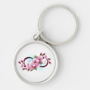 Infinity with Sakura Blossom Flowers Key Ring