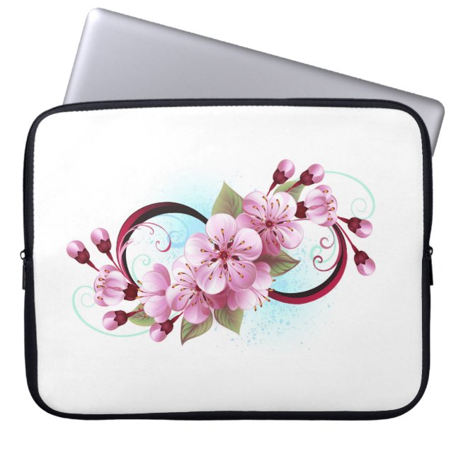 Infinity with Sakura Blossom Flowers Laptop Sleeve (Front)