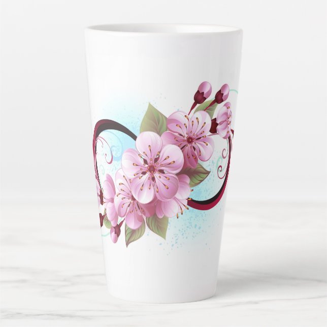Infinity with Sakura Blossom Flowers Latte Mug (Front)
