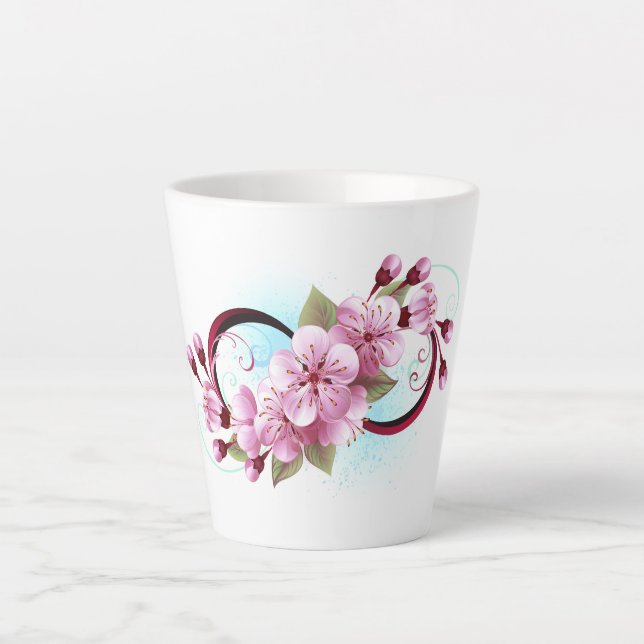 Infinity with Sakura Blossom Flowers Latte Mug (Front)