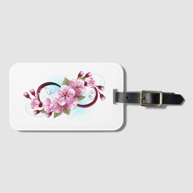 Infinity with Sakura Blossom Flowers Luggage Tag (Front Horizontal)