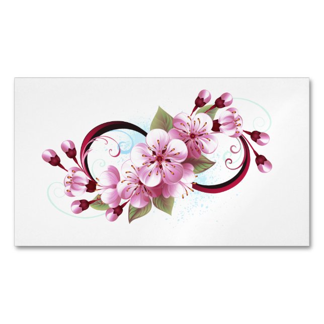 Infinity with Sakura Blossom Flowers Magnetic Business Card (Front)