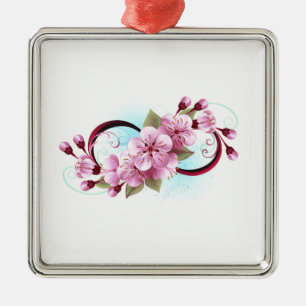 Infinity with Sakura Blossom Flowers Metal Ornament