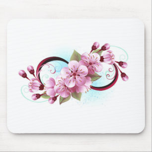 Infinity with Sakura Blossom Flowers Mouse Pad
