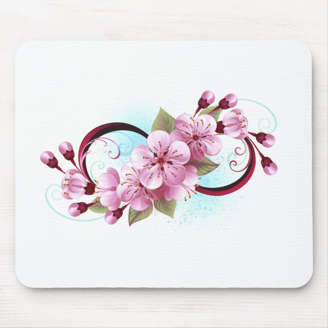 Infinity with Sakura Blossom Flowers Mouse Pad (Front)