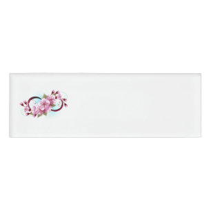 Infinity with Sakura Blossom Flowers Name Tag