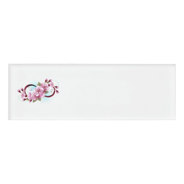 Infinity with Sakura Blossom Flowers Name Tag (Front)