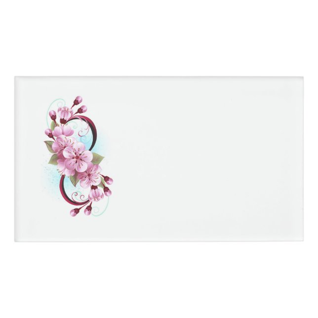 Infinity with Sakura Blossom Flowers Name Tag (Front)