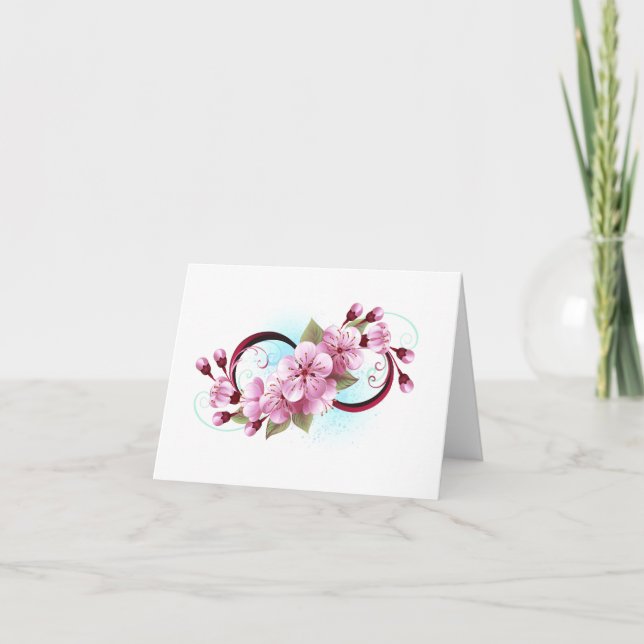 Infinity with Sakura Blossom Flowers Note Card (Front)