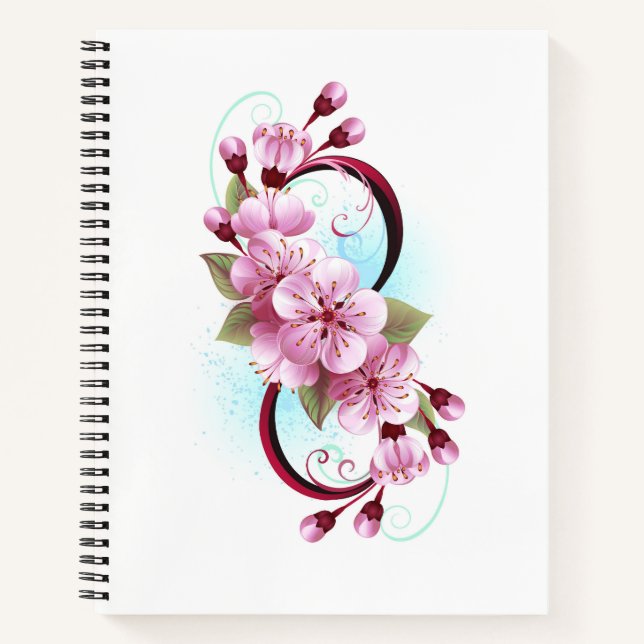 Infinity with Sakura Blossom Flowers Notebook (Front)