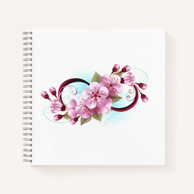 Infinity with Sakura Blossom Flowers Notebook (Front)