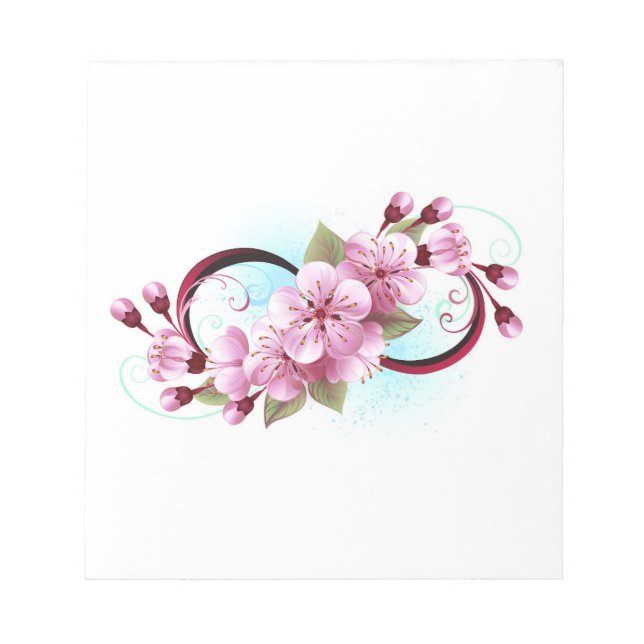 Infinity with Sakura Blossom Flowers Notepad (Front)