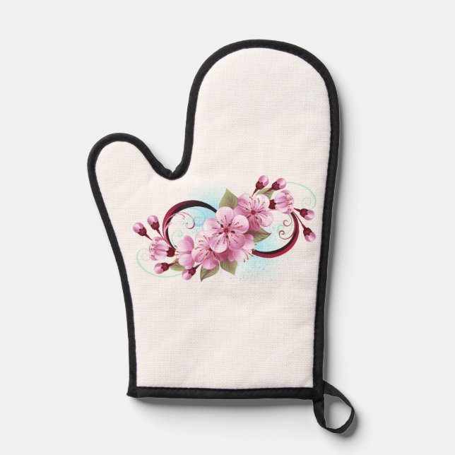Infinity with Sakura Blossom Flowers Oven Mitt (Front)