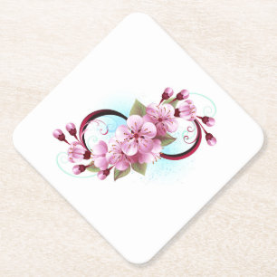 Infinity with Sakura Blossom Flowers Paper Coaster