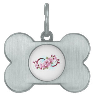 Infinity with Sakura Blossom Flowers Pet ID Tag