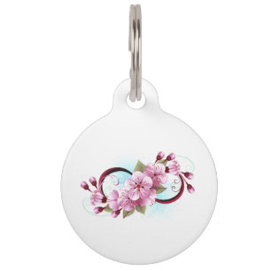 Infinity with Sakura Blossom Flowers Pet Tag