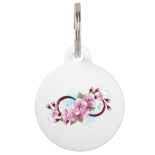 Infinity with Sakura Blossom Flowers Pet Tag (Front)