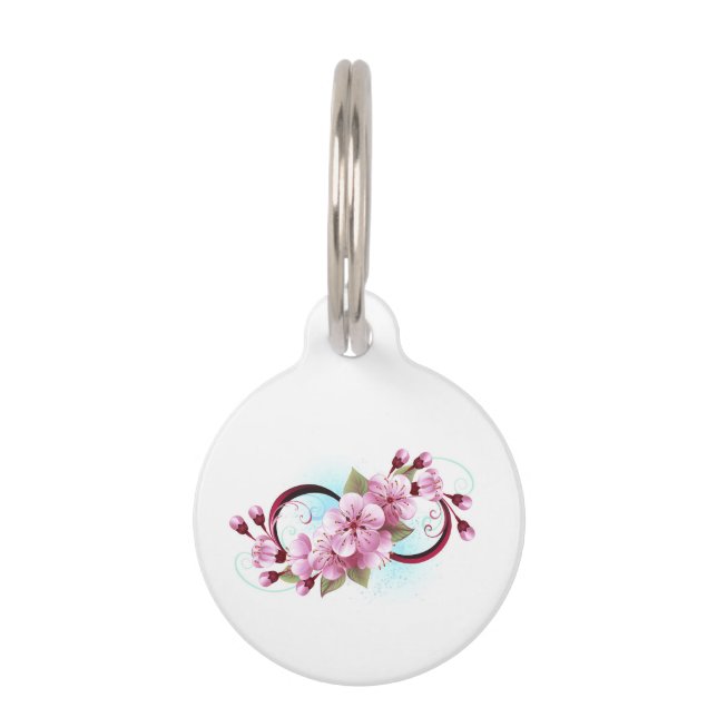 Infinity with Sakura Blossom Flowers Pet Tag (Front)
