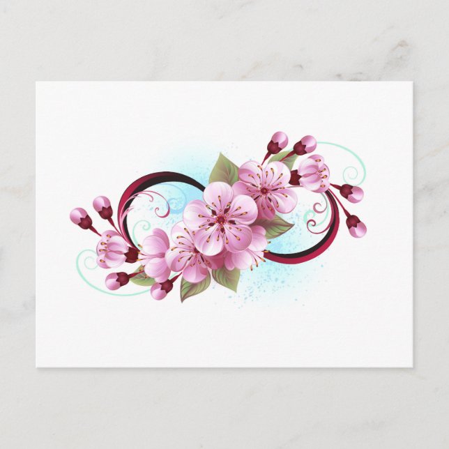 Infinity with Sakura Blossom Flowers Postcard (Front)