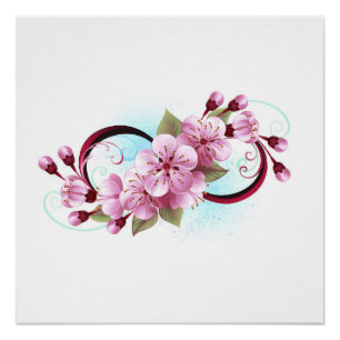 Infinity with Sakura Blossom Flowers Poster