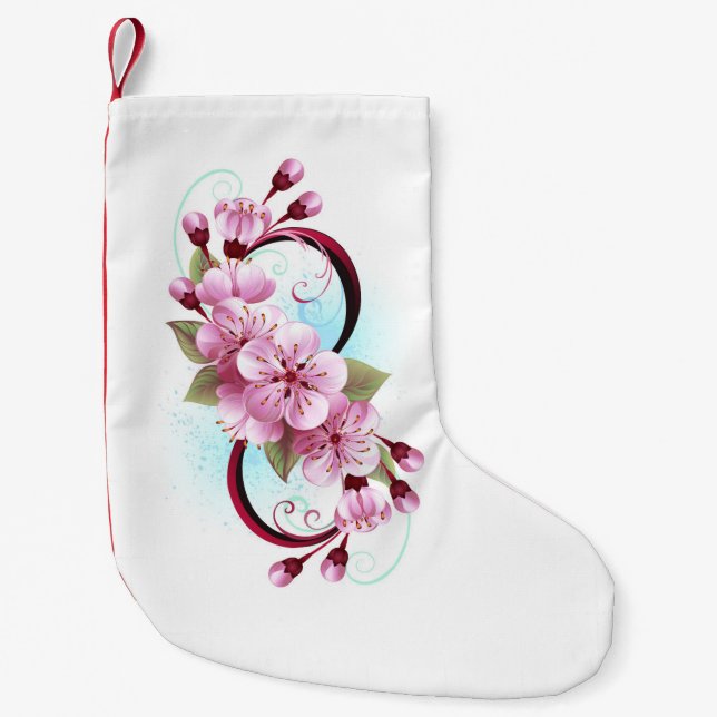 Infinity with Sakura Blossom Flowers Small Christmas Stocking (Front)