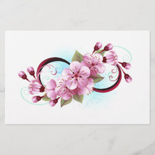 Infinity with Sakura Blossom Flowers Stationery