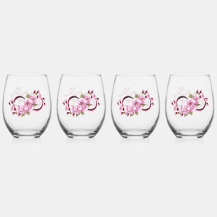 Infinity with Sakura Blossom Flowers Stemless Wine Glass