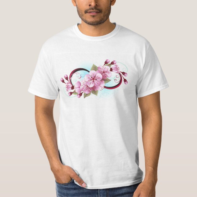 Infinity with Sakura Blossom Flowers T-Shirt (Front)