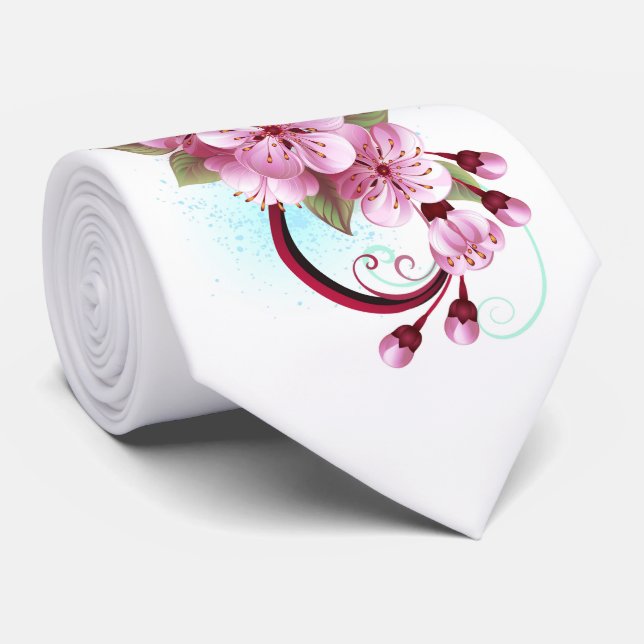 Infinity with Sakura Blossom Flowers Tie (Rolled)