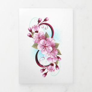 Infinity with Sakura Blossom Flowers Tri-Fold Card