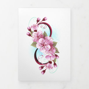 Infinity with Sakura Blossom Flowers Tri-Fold Invitation