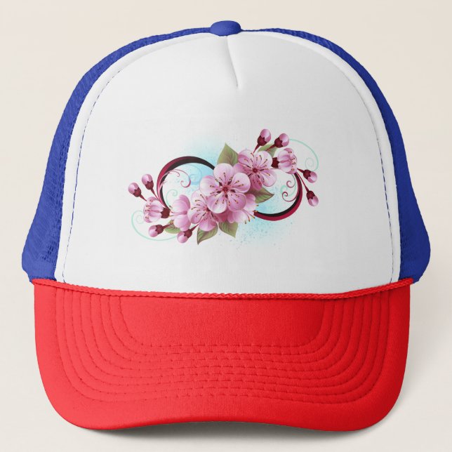 Infinity with Sakura Blossom Flowers Trucker Hat (Front)