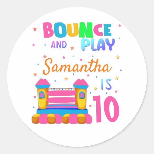 Inflatable Bounce House Jump Birthday Party Girl  Classic Round Sticker (Front)