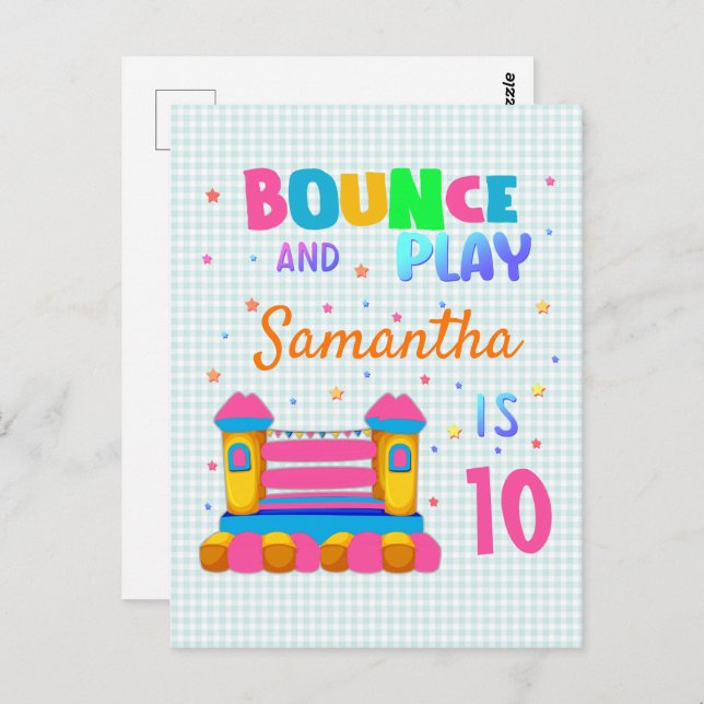 Inflatable Bounce House Jump Birthday Party Girl  Postcard (Front/Back)