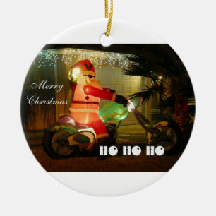 Inflatable Santa Rides a Motocycle Ceramic Tree Decoration
