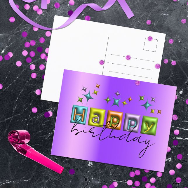 Inflated 3D Typography and Sparkles Happy Birthday Postcard (Creator Uploaded)