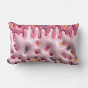 Inflated Puffy Sprinkle Candy Ice Cream 90s Pink Lumbar Cushion