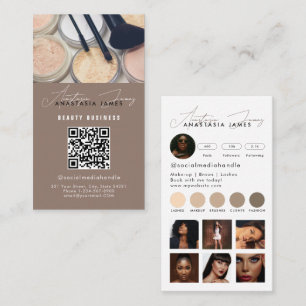 Influencer Aesthetician Social Media QR Code Beige Business Card