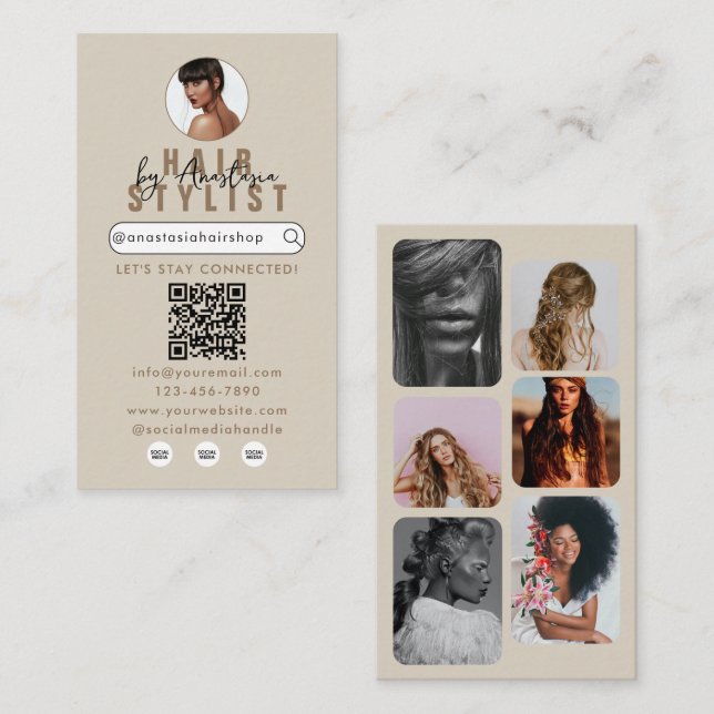 Influencer Beauty Salon Hair Makeup Photos Neutral Business Card (Front/Back)