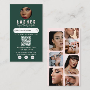Influencer Beauty Salon Lashes Photos Green Pink Business Card