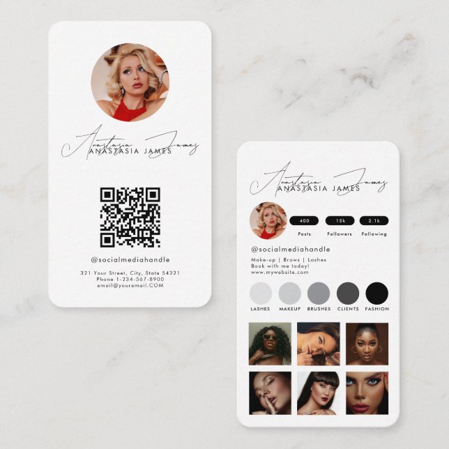 Influencer Feed Grid Social Media QR Code White Business Card (Front/Back)